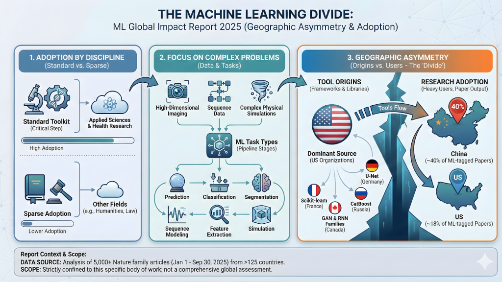 The Machine Learning Divide: Marktechpost’s Latest ML Global Impact Report Reveals Geographic Asymmetry Between ML Tool Origins and Research Adoption