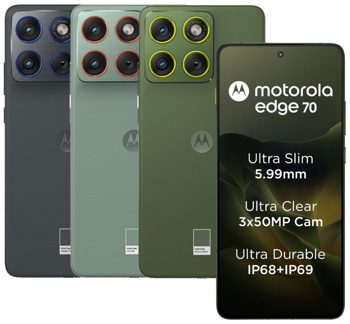 motorola edge 70 launched in India at ₹29,999 featuring 5.99mm ultra slim IP69 design, triple 50MP cameras, wireless charging, Snapdragon 7 Gen 4, and more