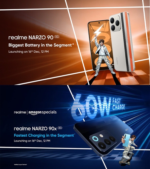 realme narzo 90 and narzo 90x launching in India on 16th December 2025 featuring 7000mAh battery