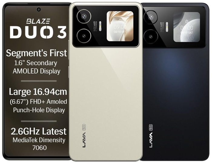 LAVA Blaze Duo 3 debuts with dual AMOLED screens at ₹16,999