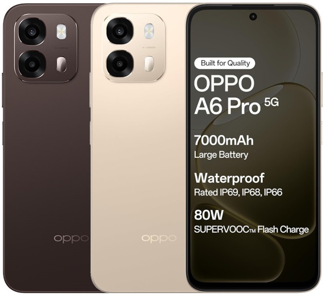 OPPO A6 Pro 5G launched in India at ₹21,999 featuring 7,000 mAh battery, 80W fast charging, IP66+IP69+IP69 rated, and more