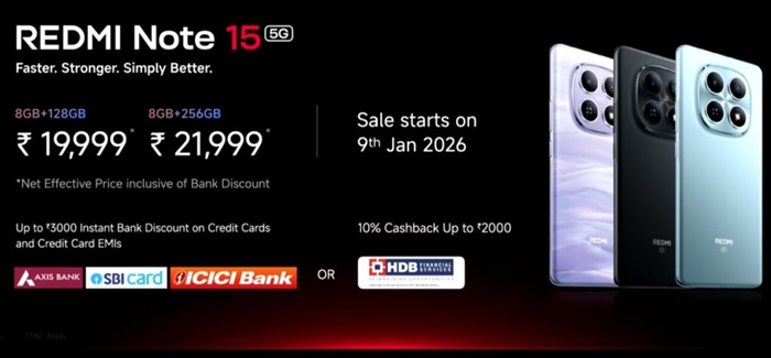 REDMI Note 15 5G is now available in India starting ₹19,999 with launch offers